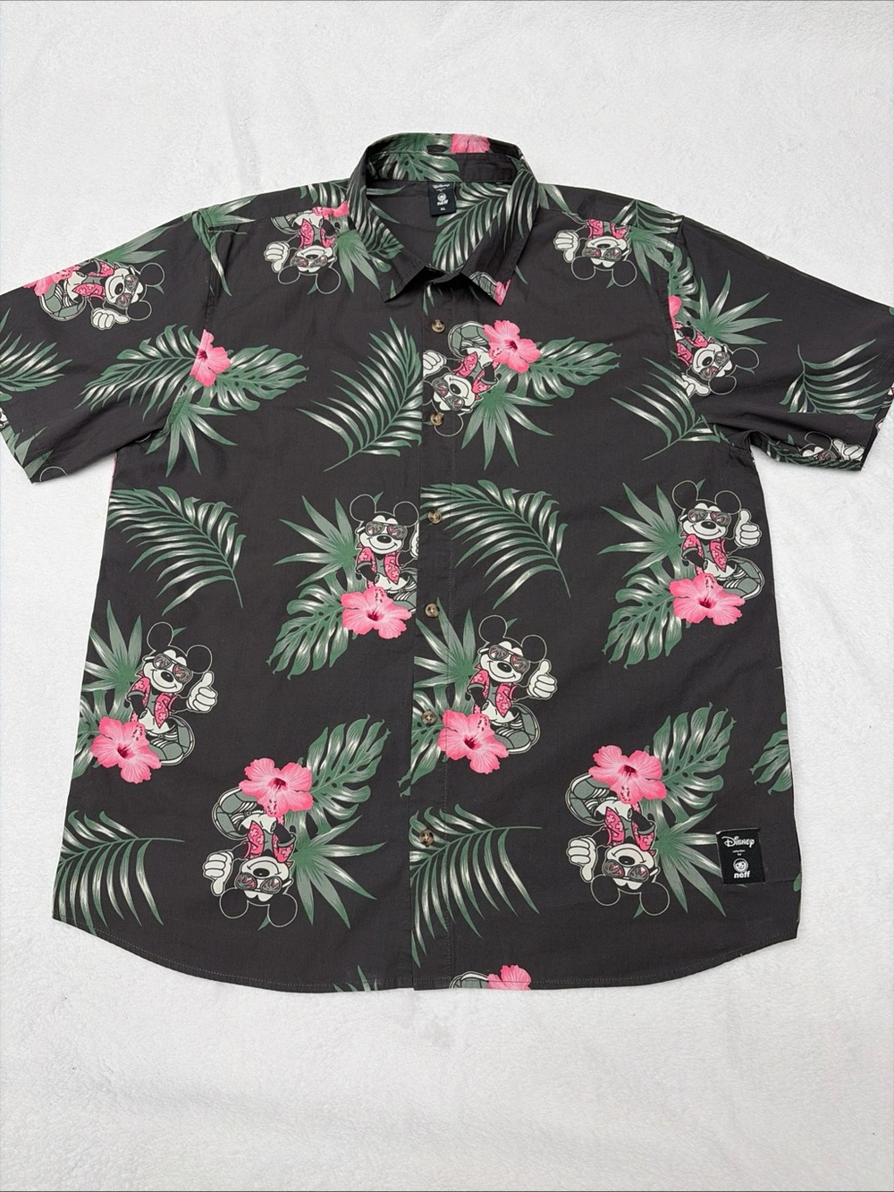 Neff Black Tropical Mickey Floral Short-Sleeve Button-Down Shirt